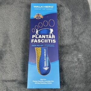 Walk Hero Plantar Fasciitis Insoles Unisex Mens 10-10.5 Womens 12-12.5 Blue S2.0